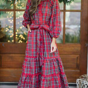 Shop the Mint Red Plaid Midi Dress All Good Things Size L Holiday Dress